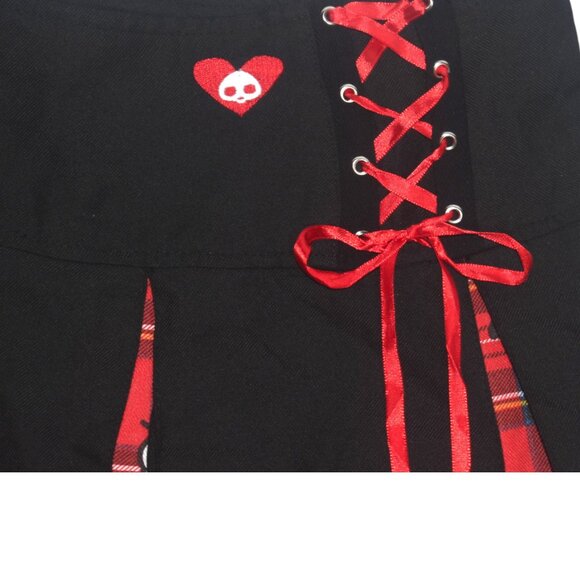 Hot Topic Skelanimals Plaid Contrast Pleated Skirt Black Red Goth 2X - Picture 2 of 7